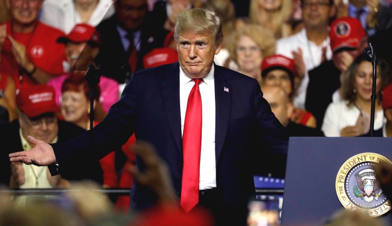 President Trump gestures during a rally Tuesday in Tampa, Fla. 