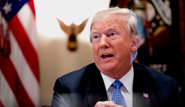 President Trump speaks during a Cabinet meeting at the White House.