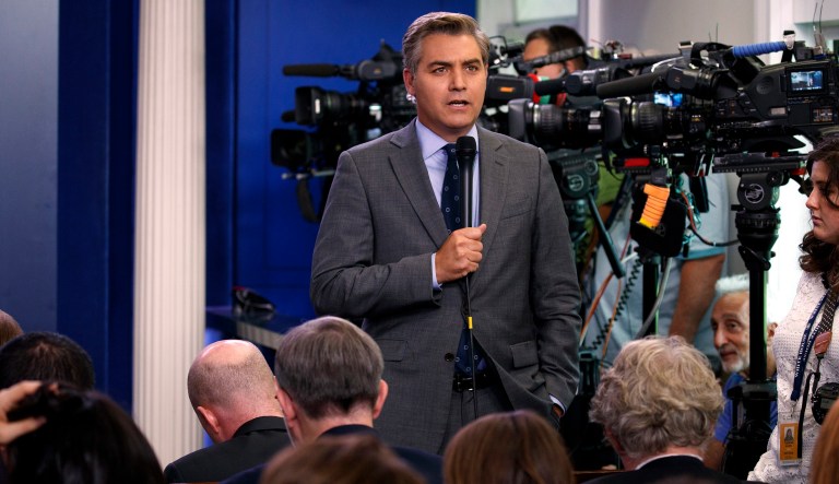 CNN journalist Jim Acosta does a stand up before the daily press briefing at the White House. 