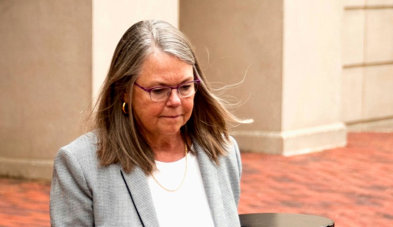 Tax preparer Cindy Laporta leaves the Alexandria Federal Courthouse in Alexandria, Va., Friday.