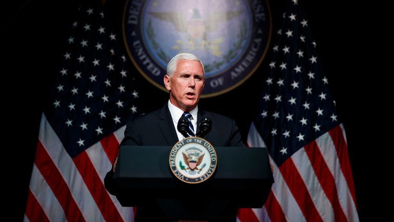 Vice President Mike Pence speaks during an event on the creation of a United States Space Force, Thursday, Aug. 9, 2018, at the Pentagon. Pence says the time has come to establish a new United States Space Force to ensure America's dominance in space amid heightened completion and threats from China and Russia.
