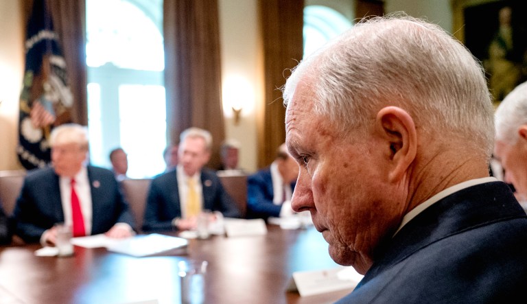 Attorney General Jeff Sessions attends a Cabinet meeting in the Cabinet Room of the White House in Washington.
