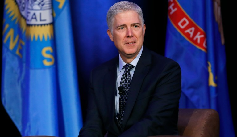 U.S. Supreme Court Justice Neil Gorsuch speaks at the Eighth Judicial District Conference, Friday, Aug. 17, 2018, in Des Moines, Iowa.