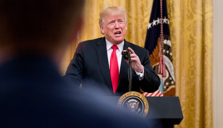 President Trump speaks during an event to salute U.S. Immigration and Customs Enforcement officers and U.S. Customs and Border Protection agents in the East Room of the White House on Aug. 20, 2018.