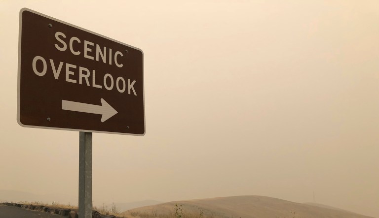 Smoke from wildfires obscures a scenic view near Lewiston, Idaho, Monday, Aug. 20, 2018.