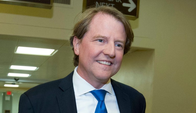 White House counsel Don McGahn appears on Capitol Hill in Washington.