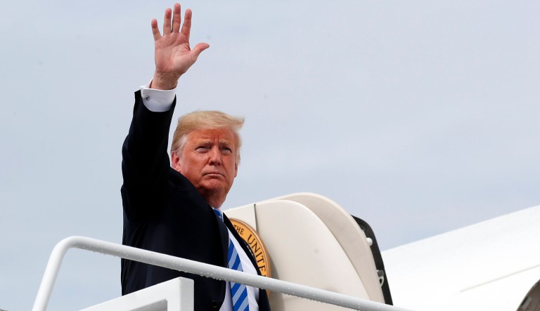 President Donald Trump boards Air Force One at Andrews Air Force Base, Md., Tuesday, Aug. 21, 2018, to travel to Charleston, WVa., for a rally.