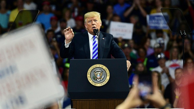 President Trump speaks during a rally at the Civic Center in Charleston W.Va.