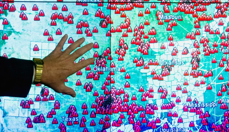 A video monitor, when active, shows the threat level to the nation's infrastructure in the Department of Homeland Security's National Cybersecurity and Communications Integration Center in Arlington, Va.