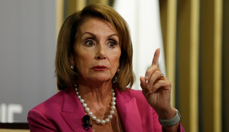 House Minority Leader Nancy Pelosi gestures while speaking in San Francisco.