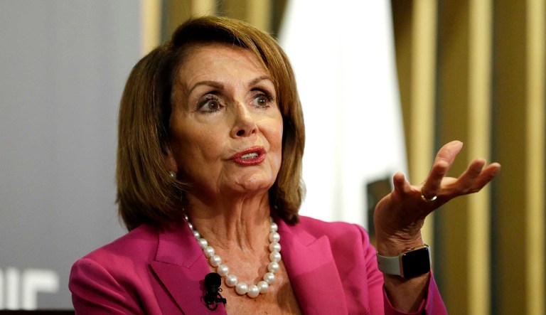 House Minority Leader Nancy Pelosi gestures while speaking at the Public Policy Institute of California Wednesday in San Francisco.