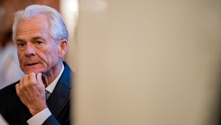 White House trade adviser Peter Navarro arrives for a ceremony.