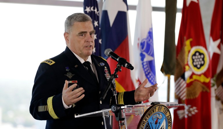 Gen. Mark A. Milley, chief of staff of the Army, speaks during an activation ceremony for the U.S. Army futures Command, Friday, Aug. 24, 2018, in Austin, Texas.