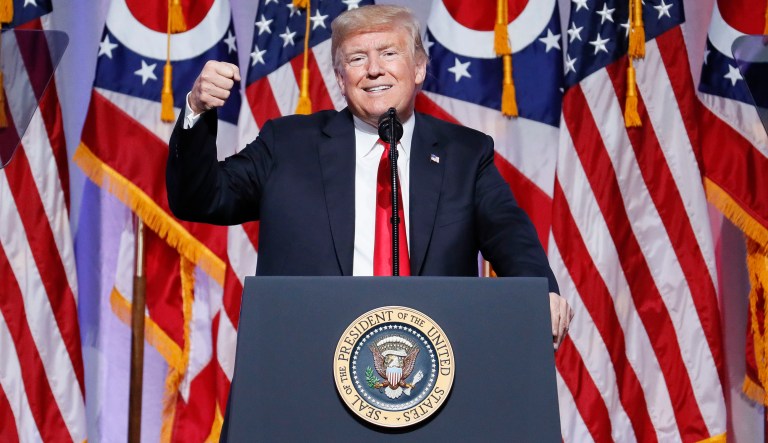 President Donald Trump speaks during the 2018 Ohio Republican Party State Dinner, Friday, Aug. 24, 2018, in Columbus, Ohio. 