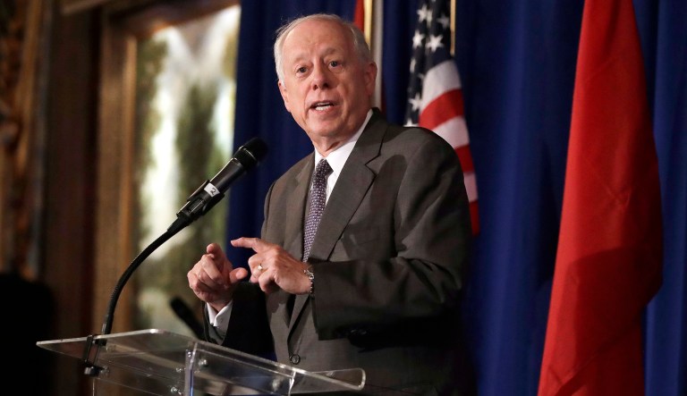 Democratic former Gov. Phil Bredesen speaks at a summit on the opioid crisis put on by Healthy Tennessee, Friday, Aug. 24, 2018, in Nashville, Tenn.