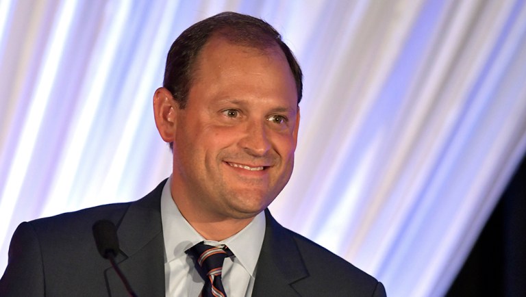 Rep. Andy Barr, R-Ky., addresses the audience during the Republican Party's Lincoln Dinner in Lexington, Ky.