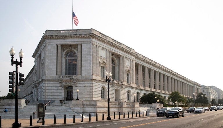 The American flag flies at half-staff over the Russell Senate Office Building in honor of Sen. John McCain of Arizona who died Saturday of brain cancer. After the death of McCain, Senate Democratic leader Chuck Schumer said he will introduce a resolution to rename the building to honor McCain. 