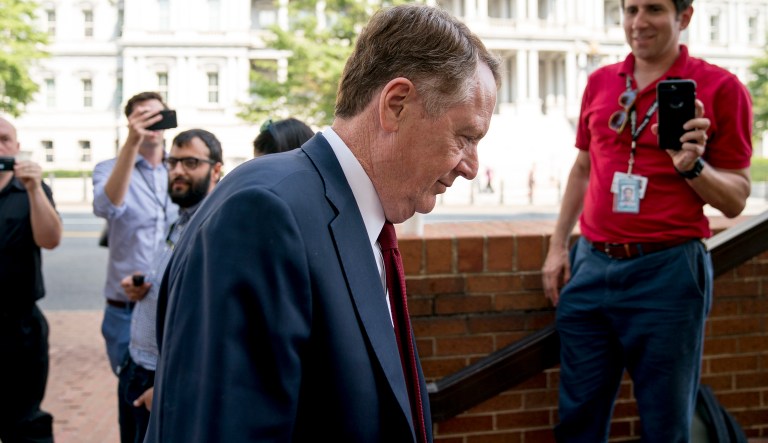 United States Trade Representative Robert Lighthizer arrives at the Office of the United States Trade Representative, Tuesday, Aug. 28, 2018, in Washington, ahead of the arrival of Canadian Foreign Affairs Minister Chrystia Freeland. Canada, America's longtime ally and No. 2 trading partner, was left out of a proposed deal Trump just reached with Mexico and is scrambling to keep its place in the regional free-trade bloc â and fend off the threat of U.S. taxes on its vehicles.