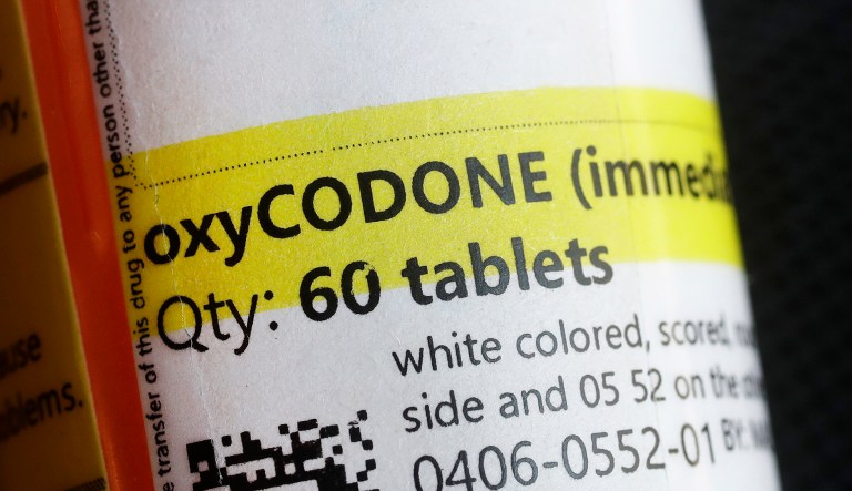 A prescription bottle of Oxycodone is displayed, Wednesday, Aug. 29, 2018, in New York.