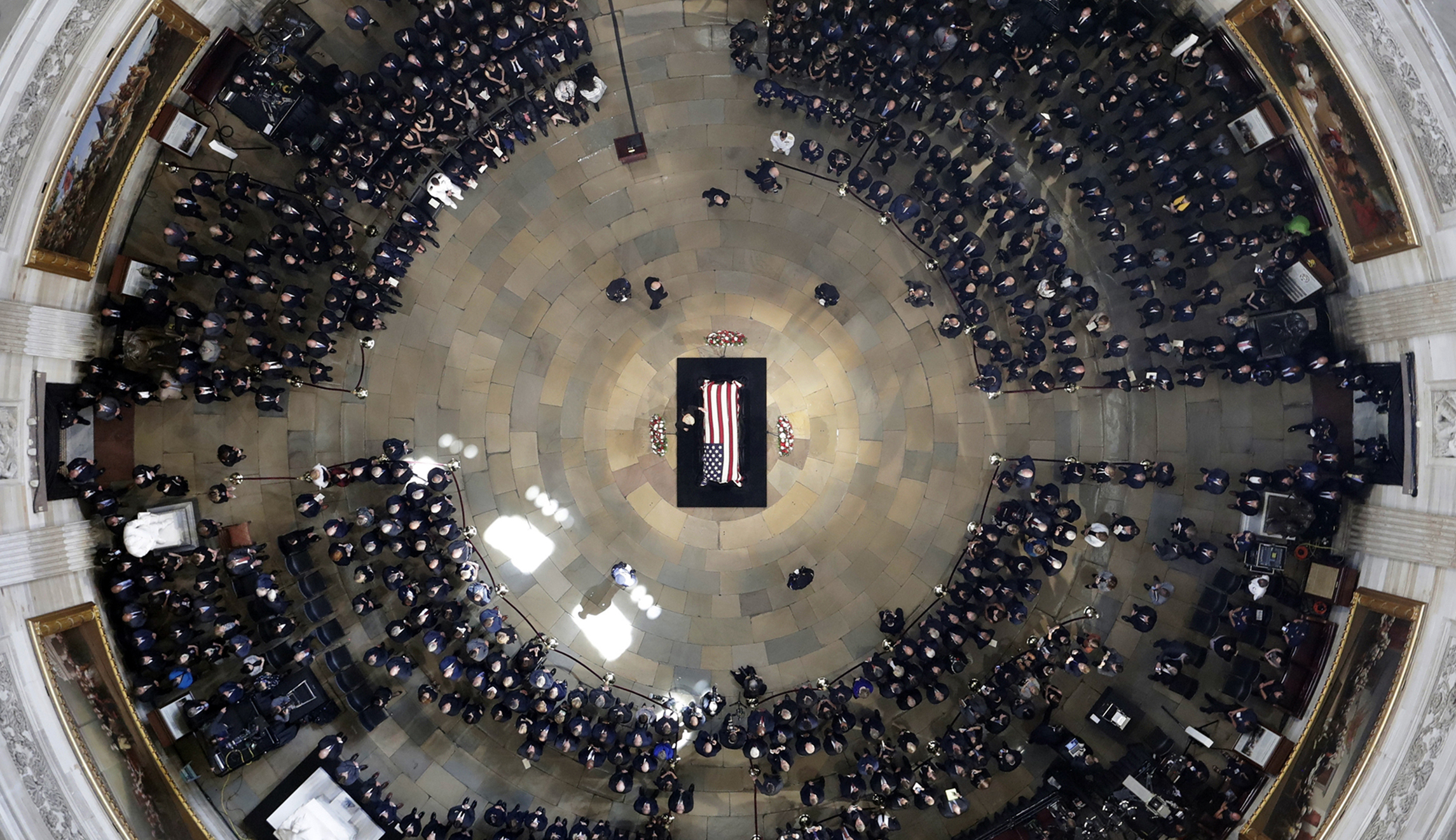 The casket of Sen. John McCain, R-Ariz., is pictured as he lies in state in the U.S. Capitol Rotunda Friday, Aug. 31, 2018, in Washington.