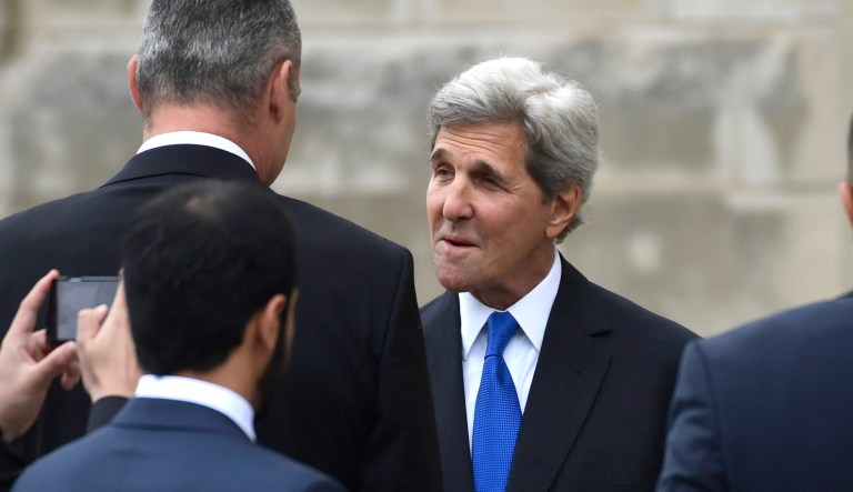 former Secretary of State John Kerry arrives for a memorial service for Sen. John McCain, R-Ariz., at the Washington National Cathedral in Washington, Saturday, Sept. 1, 2018. McCain died Aug. 25 from brain cancer at age 81.