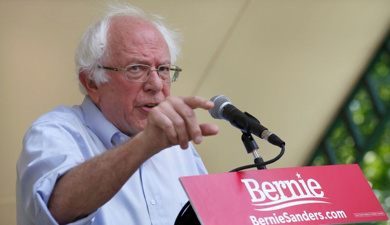 U.S. Sen. Bernie Sanders, I-Vt., speaks at an annual Labor Day rally in White River Junction, Vt., Monday, Sept. 3, 2018. It was the second of three events Sanders appeared at through the day.
