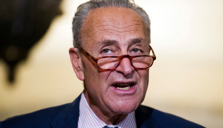 Senate Minority Leader Chuck Schumer of N.Y., speaks with reporters after the Democrats policy luncheon on Capitol Hill, in Washington, Wednesday, Sept. 5, 2018. 