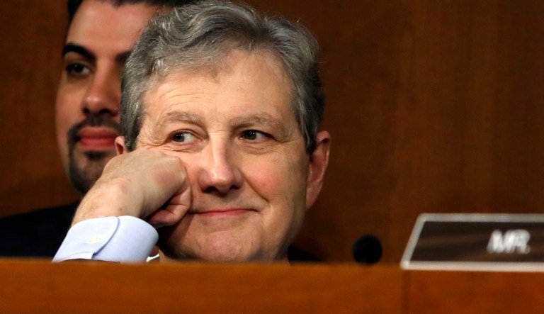 Sen. John Kennedy, R-La., listens as President Donald Trump's Supreme Court nominee, Brett Kavanaugh, testifies before the Senate Judiciary Committee on Capitol Hill in Washington, Wednesday, Sept. 5, 2018, on the second day of his confirmation hearing to replace retired Justice Anthony Kennedy. 