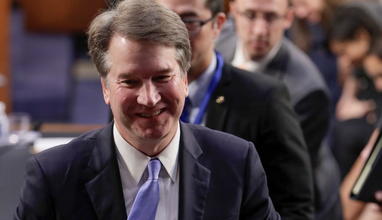 Brett Kavanaugh, President Donald Trump's Supreme Court nominee, leaves the Senate Judiciary Committee room for a short break on the third day of his confirmation hearing, on Capitol Hill in Washington, Thursday, Sept. 6, 2018.