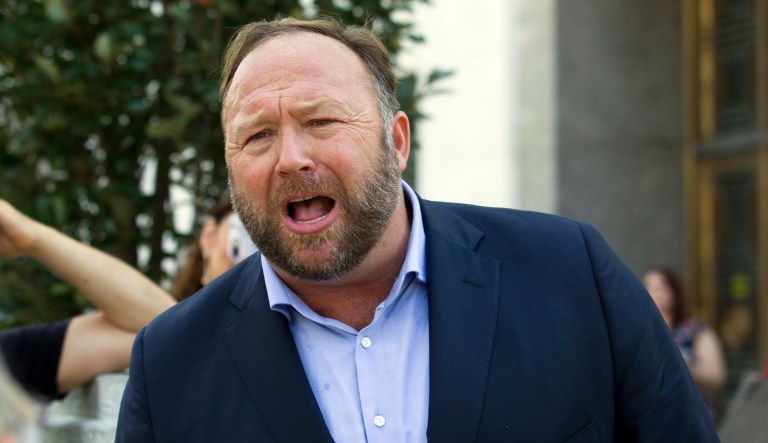 Alex Jones of Infowars speaks outside of the Dirksen building of Capitol Hill after listening to Facebook COO Sheryl Sandberg and Twitter CEO Jack Dorsey testify before the Senate Intelligence Committee on 'Foreign Influence Operations and Their Use of Social Media Platforms' on Capitol Hill in Washington.