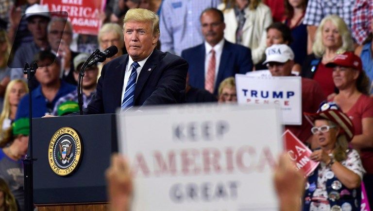 President Trump speaks at a rally at Rimrock Auto Arena in Billings, Mont.