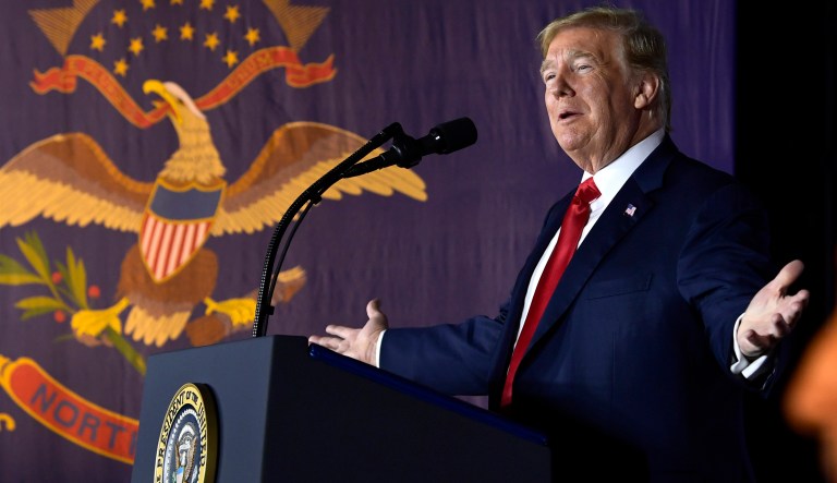 President Trump speaks at a fundraiser in Fargo, N.D., Sept. 7, 2018.