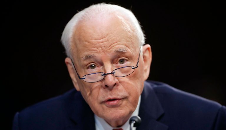 In this Sept. 7, 2018, photo, John Dean, former Counsel to the President President Richard Nixon, speaks to the Senate Judiciary Committee, on Capitol Hill in Washington.