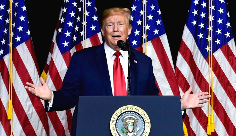 President Trump speaks during a fundraiser in Sioux Falls, S.D.