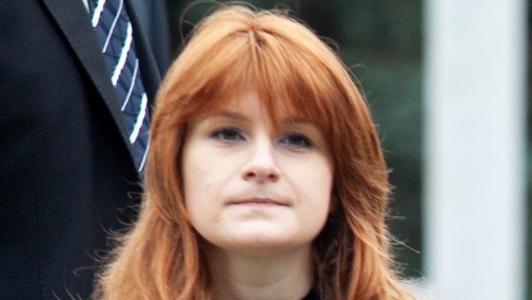 Maria Butina walks in Moscow, Russia.
