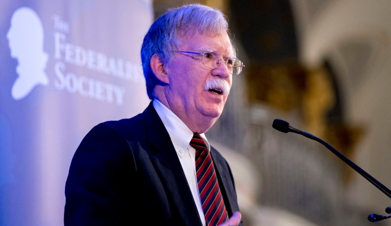 National Security Adviser John Bolton speaks at a Federalist Society luncheon at the Mayflower Hotel, Monday, Sept. 10, 2018, in Washington.