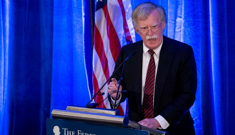 National security adviser John Bolton speaks at a Federalist Society luncheon at the Mayflower Hotel, Sept. 10, 2018, in Washington.