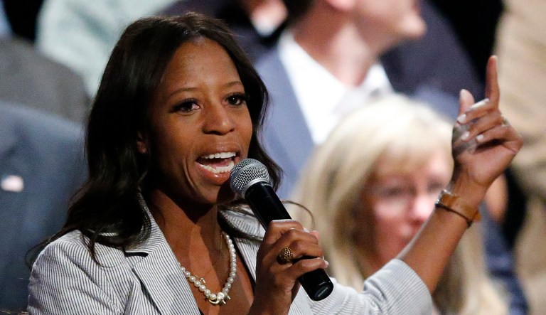 Rep. Mia Love, R-Utah, speaks during a campaign rally in Lehi, Utah.