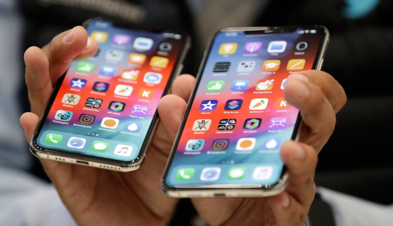 The iPhone XS and XS Max are displayed during an event to announce new products at Apple headquarters on Sept. 12, 2018, in Cupertino, Calif.