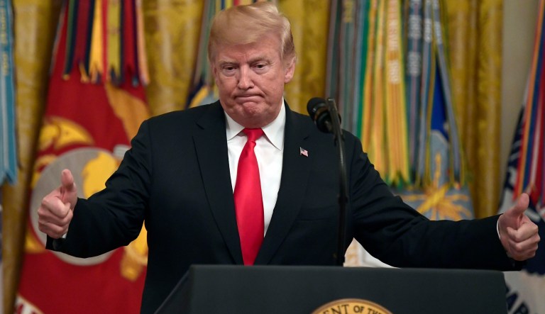 President Donald Trump speaks during a Congressional Medal of Honor Society reception in the East Room of the White House in Washington, Wednesday, Sept. 12, 2018. 