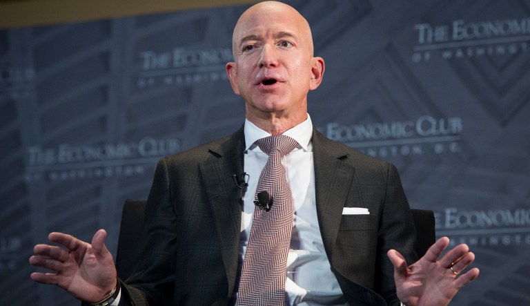 Jeff Bezos, Amazon founder and CEO, speaks at The Economic Club of Washington's Milestone Celebration in Washington, Thursday, Sept. 13, 2018. Bezos said that he is giving $2 billion to start the Bezos Day One Fund which will open preschools in low-income neighborhoods and give money to nonprofits that helps homeless families.
