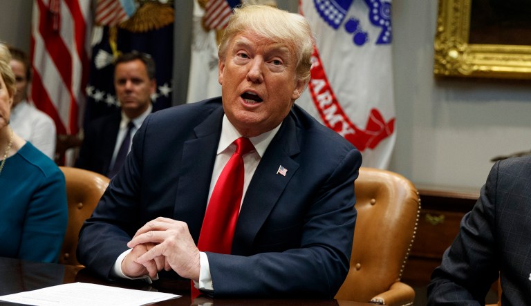 President Trump speaks during a meeting of the President's National Council of the American Worker in the Roosevelt Room of the White House, Sept. 17, 2018, in Washington.