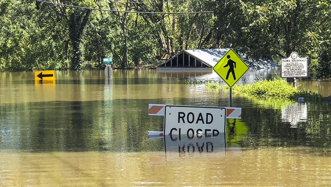 Floodwater from Cross Creek covers North Cool Spring Street on the edge of downtown Fayetteville, N.C.