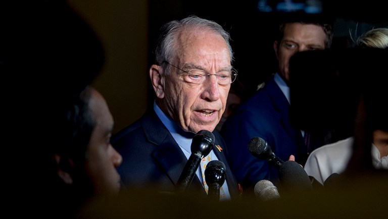 Senate Judiciary Committee Chairman Chuck Grassley, R-Iowa, speaks to reporters on Capitol Hill.