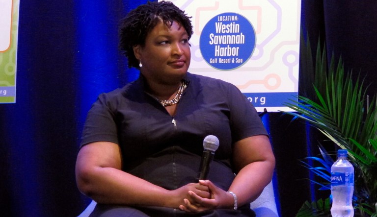 Stacey Abrams, the Democratic nominee for Georgia governor, answers questions Friday, Sept. 21, 2018, during an appearance at a conference of the Georgia Economic Developers Association in Savannah, Ga. Abrams faces Republican Brian Kemp in the general election on Nov. 26, 2018.