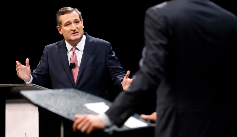 Republican Sen. Ted Cruz and Democratic Rep. Beto O'Rourke take part in the first debate in the Texas U.S. Senate race in Dallas, Friday, Sept. 21, 2018.