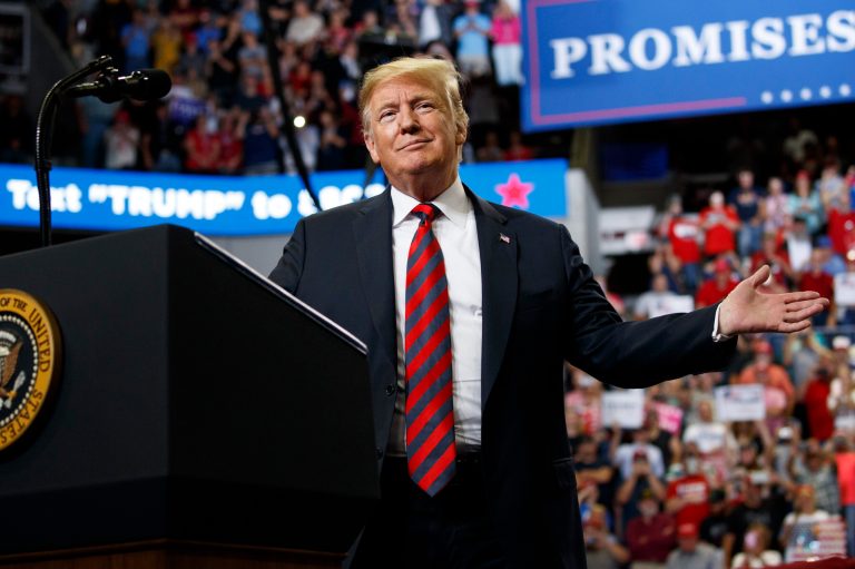 President Donald Trump pauses as he speaks during a campaign rally, Friday, Sept. 21, 2018, in Springfield, Mo.