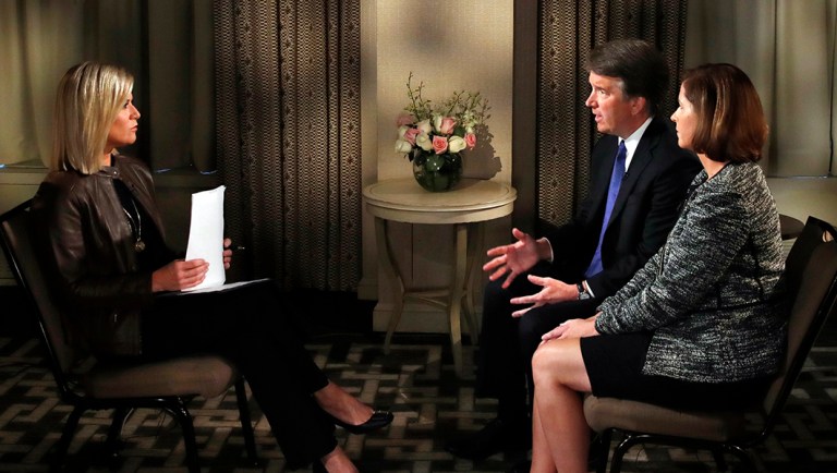 Brett Kavanaugh and his wife Ashley Estes Kavanaugh answer questions during a FOX News interview.