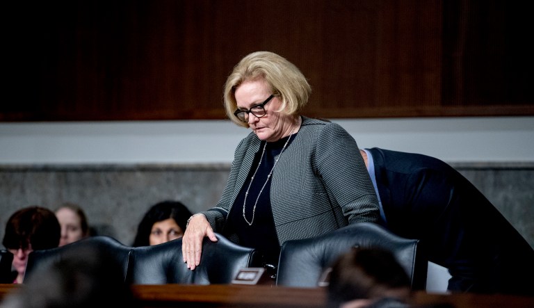 Sen. Claire McCaskill, D-Mo., arrives for a hearing on Capitol Hill in Washington, Tuesday, Sept. 25, 2018.