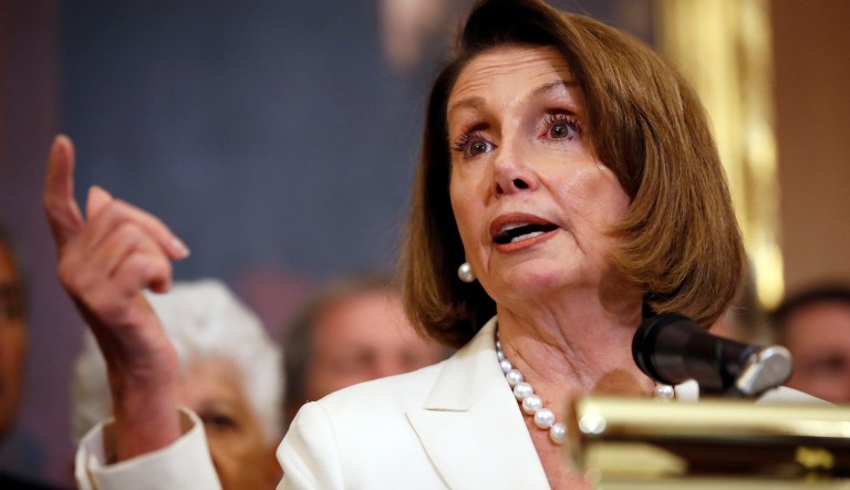House Minority Leader Nancy Pelosi of Calif., speaks during a news conference about the nomination of Brett Kavanaugh to the Supreme Court on Capitol Hill, Wednesday, Sept. 26, 2018, in Washington.
